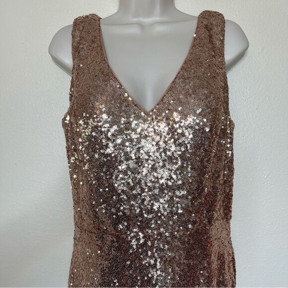 Revelry Dakota Rose Gold Sequin Gown V Neck Draped Scoop Open Back Women 16 - Picture 5 of 16